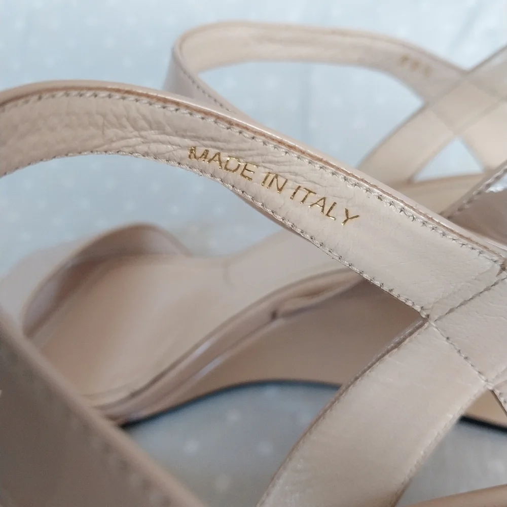 Prada Nude Patent Leather Ankle Slingback Wedge Sandals - Picture 6 of 12